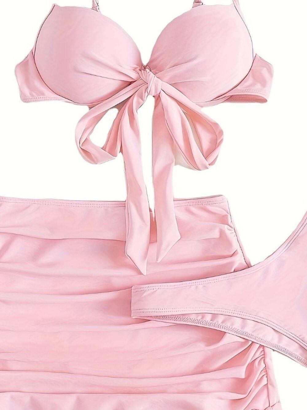 （ M ）Bikini pink M 3pack Plain Knot Front Push Up Bikini Swimsuit Ruched Beach S